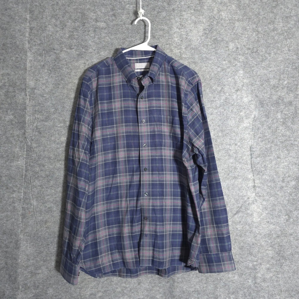 Hickey Freeman Shirt Mens L Blue Plaid Button Down Cotton Long Sleeve 120 Years